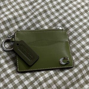 Coach Olive Leather Card Holder with Silver Accents
